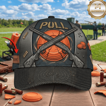 Maxcorners Pull Crossed Shotguns Cracked Clay Target Metal Plate Shell Trap Shooting Multicolor Options Personalized Name 3D Cap