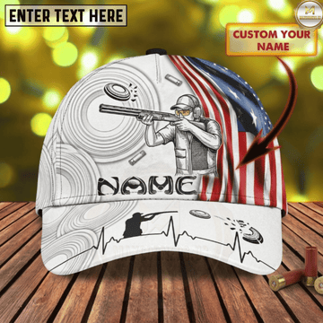 Maxcorners White Target Rings Trap Shooter Aiming Clay Break American Flag Heartbeat Trap Shooting Multicolor Options Personalized Name 3D Cap