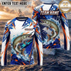 (13 Breeds) Maxcorners Fishing White Blue Orange Digital Camo Bass Splash Design Custom Name & Team Name 3D Shirts