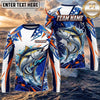 (13 Breeds) Maxcorners Fishing White Blue Orange Digital Camo Bass Splash Design Custom Name & Team Name 3D Shirts