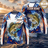(13 Breeds) Maxcorners Fishing White Blue Orange Digital Camo Bass Splash Design Custom Name & Team Name 3D Shirts