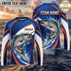 (13 Breeds) Maxcorners Fishing Blue White Orange Scale Bass Splash Design Custom Name & Team Name 3D Shirts