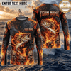 (13 Breeds) Maxcorners Fishing Black Orange Fire Flame Skull Bass Design Custom Name & Team Name 3D Shirts