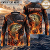 (13 Breeds) Maxcorners Fishing Black Orange Fire Flame Skull Bass Design Custom Name & Team Name 3D Shirts