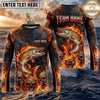 (13 Breeds) Maxcorners Fishing Black Orange Fire Flame Skull Bass Design Custom Name & Team Name 3D Shirts