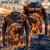 (13 Breeds) Maxcorners Fishing Black Orange Fire Flame Skull Bass Design Custom Name & Team Name 3D Shirts