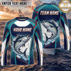 (13 Breeds) Maxcorners Fishing Teal White Water Splash Largemouth Bass Scale Design Custom Name & Team Name 3D Shirts