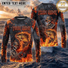 (13 Breeds) Maxcorners Fishing Black Orange Fire Flame Skeleton Bass Angler Design Custom Name & Team Name 3D Shirts