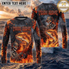 (13 Breeds) Maxcorners Fishing Black Orange Fire Flame Skeleton Bass Angler Design Custom Name & Team Name 3D Shirts