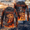 (13 Breeds) Maxcorners Fishing Black Orange Fire Flame Skeleton Bass Angler Design Custom Name & Team Name 3D Shirts