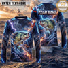 (13 Breeds) Maxcorners Fishing Blue Black Thunder Lightning Storm Bass Design Custom Name & Team Name 3D Shirts