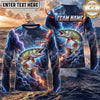 (13 Breeds) Maxcorners Fishing Blue Black Thunder Lightning Storm Bass Design Custom Name & Team Name 3D Shirts
