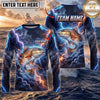 (13 Breeds) Maxcorners Fishing Blue Black Thunder Lightning Storm Bass Design Custom Name & Team Name 3D Shirts