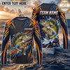 (13 Breeds) Maxcorners Fishing Navy Orange Blue Geometric Camo Bass Splash Design Custom Name & Team Name 3D Shirts