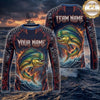 (13 Breeds) Maxcorners Fishing Black Red Camo Monster Fang Bass Fire Wave Design Custom Name & Team Name 3D Shirts