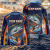 (13 Breeds) Maxcorners Fishing Navy Blue Orange Camo Bass Splash Wave Design Custom Name & Team Name 3D Shirts