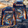 (13 Breeds) Maxcorners Fishing Navy Blue Orange Camo Bass Splash Wave Design Custom Name & Team Name 3D Shirts