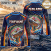 (13 Breeds) Maxcorners Fishing Navy Blue Orange Camo Bass Splash Wave Design Custom Name & Team Name 3D Shirts