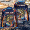 (13 Breeds) Maxcorners Fishing Navy Blue Orange Camo Bass Splash Wave Design Custom Name & Team Name 3D Shirts