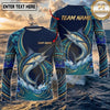 (13 Breeds) Maxcorners Fishing Navy Blue Teal Gold Tribal Polynesian Bass Wave Design Custom Name & Team Name 3D Shirts