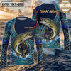 (13 Breeds) Maxcorners Fishing Navy Blue Teal Gold Tribal Polynesian Bass Wave Design Custom Name & Team Name 3D Shirts