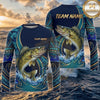 (13 Breeds) Maxcorners Fishing Navy Blue Teal Gold Tribal Polynesian Bass Wave Design Custom Name & Team Name 3D Shirts