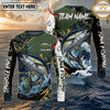(13 Breeds) Maxcorners Fishing Green Camo Bass Fishing Lily Splash Design Custom Name & Team Name 3D Shirts
