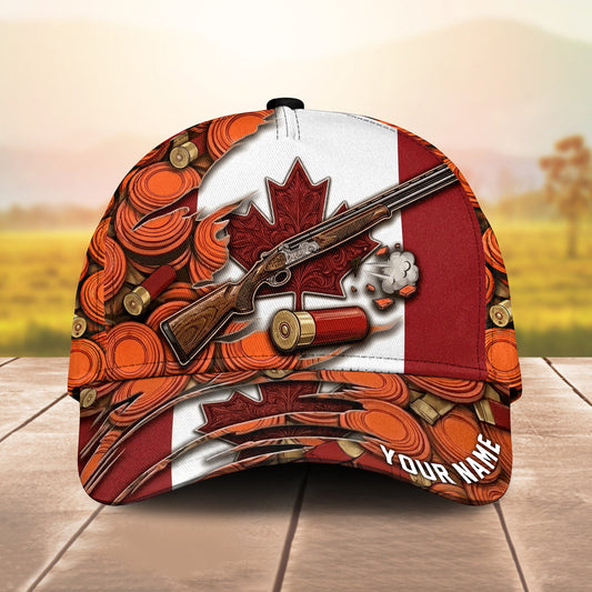Maxcorners Canada Flag Maple Leaf Shotgun Clay Target Shells Orange Ripped Pattern Trap Shooting Multicolor Options Personalized Name 3D Cap
