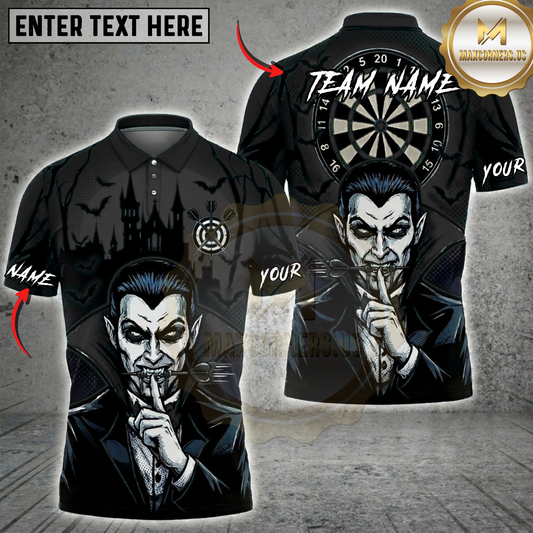 Maxcorners Halloween Darts Shirt Vampire, Dartboard, Haunted Castle and Bats Multi Options Personalized Name, Team Name Unisex 3D Shirt (5 Colors)