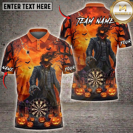 Maxcorners Halloween Darts Shirt Pumpkin Head Reaper, Dartboard, Jack O Lantern and Spider Web Multi Options Personalized Name, Team Name Unisex 3D Shirt (5 Colors)