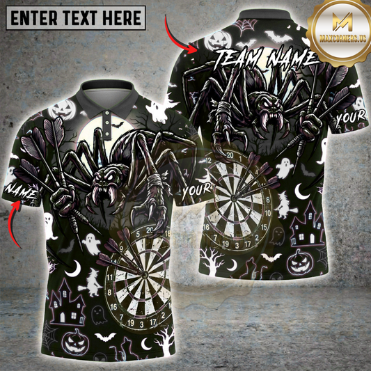 Maxcorners Halloween Darts Shirt Scary Spider, Dartboard, Ghosts, Bats and Haunted House Multi Options Personalized Name, Team Name Unisex 3D Shirt (6 Colors)