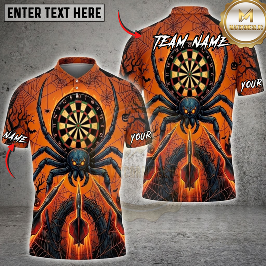 Maxcorners Halloween Darts Shirt Giant Spider, Dartboard, Spider Web and Flaming Dart Multi Options Personalized Name, Team Name Unisex 3D Shirt (5 Colors)