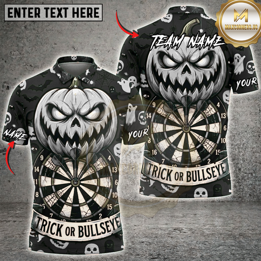 Maxcorners Halloween Darts Shirt Evil Jack O Lantern, Dartboard, Bats and Trick Or Bullseye Multi Options Personalized Name, Team Name Unisex 3D Shirt (5 Colors)