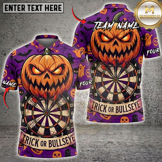 Maxcorners Halloween Darts Shirt Evil Jack O Lantern, Dartboard, Bats and Trick Or Bullseye Multi Options Personalized Name, Team Name Unisex 3D Shirt (5 Colors)