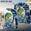 (13 Breeds) Maxcorners Fishing Blue Camo Bass Beer Angler Brew Bubble Design Custom Name & Team Name 3D Shirts