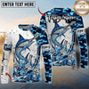 (13 Breeds) Maxcorners Fishing Blue Camo Bass Beer Angler Brew Bubble Design Custom Name & Team Name 3D Shirts