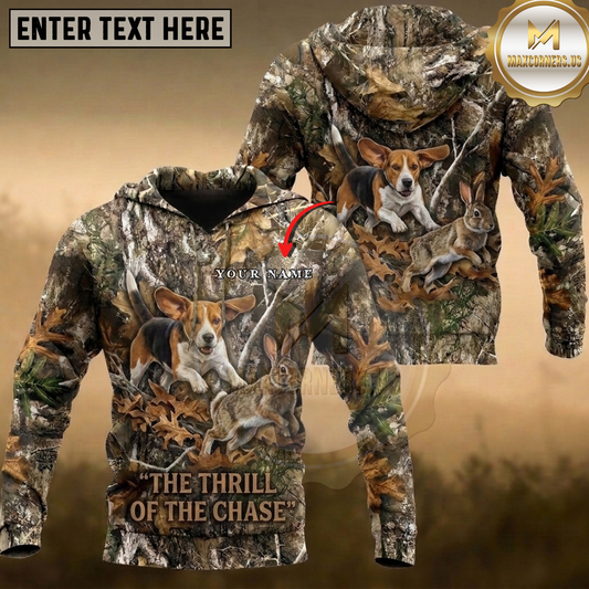 Maxcorners Beagle Hunting Hare The Thrill Of The Chase Autumn Camo Multiple Options Personalized Name 3D Hoodie