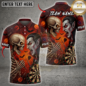 Maxcorners Halloween Darts Shirt Vampire vs Skeleton, Dartboard, Flying Darts and Bats Multi Options Personalized Name, Team Name Unisex 3D Shirt (6 Colors)