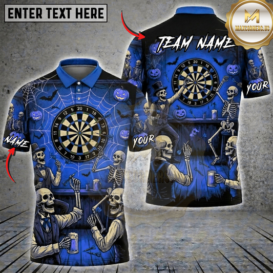 Maxcorners Halloween Darts Shirt Skeleton Pub Party, Dartboard, Jack O Lantern and Spider Web Multi Options Personalized Name, Team Name Unisex 3D Shirt (6 Colors)