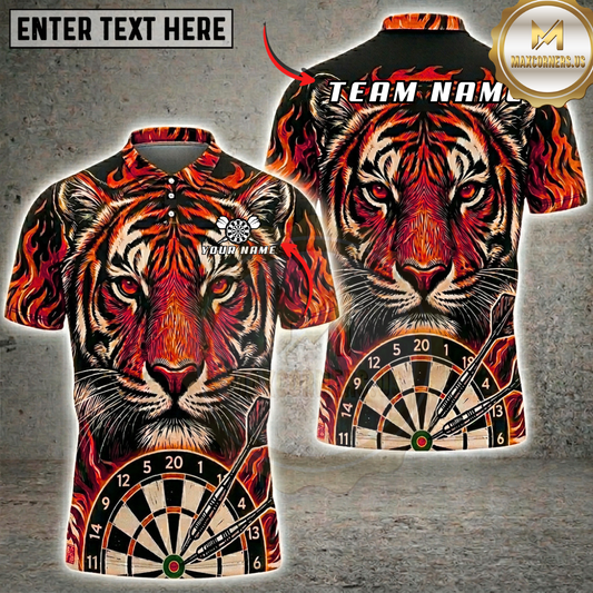 Maxcorners Blazing Fire Tiger Dartboard Fantasy Multicolor Options Personalized Name, Team Name 3D Shirt (5 Colors)