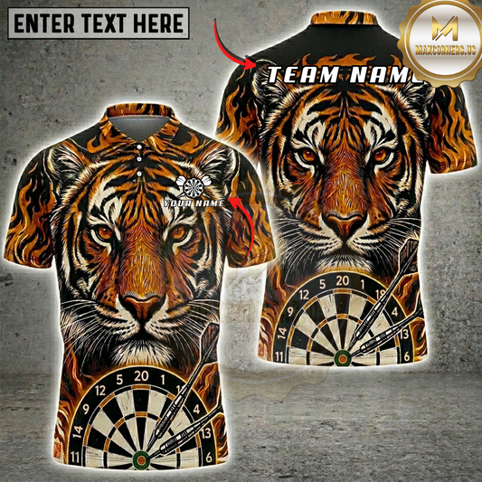 Maxcorners Blazing Fire Tiger Dartboard Fantasy Multicolor Options Personalized Name, Team Name 3D Shirt (5 Colors)