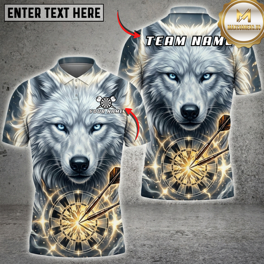 Maxcorners Ice Thunder White Wolf Dartboard Fantasy Multicolor Options Personalized Name, Team Name 3D Shirt (5 Colors)