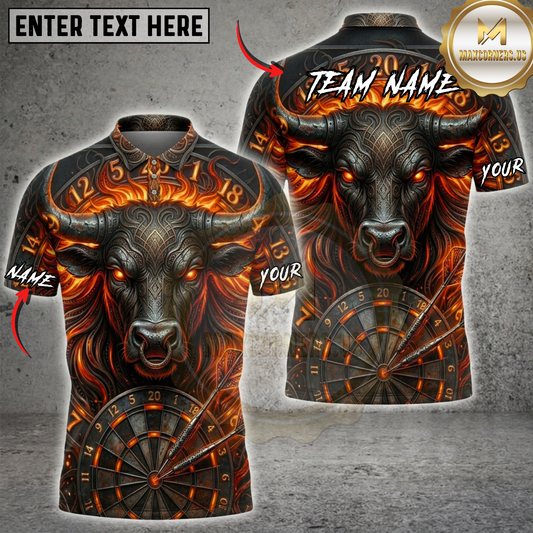 Maxcorners Inferno Flame Black Bull Dartboard Fantasy Multicolor Options Personalized Name, Team Name 3D Shirt (6 Colors)