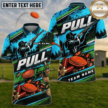 Maxcorners Trap Shooting Shooter Silhouette Shotgun Shells Clay Pigeons PULL Team Name Polo Shirt