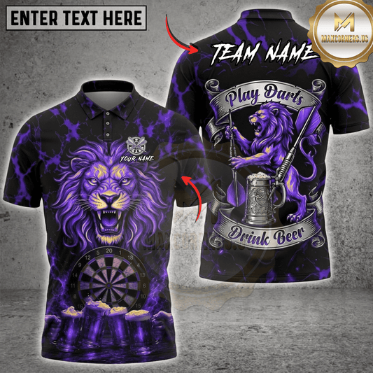 Maxcorners Play Darts Drink Beer Fire Lion Dartboard Fantasy Multicolor Options Personalized Name, Team Name 3D Shirt (6 Colors)