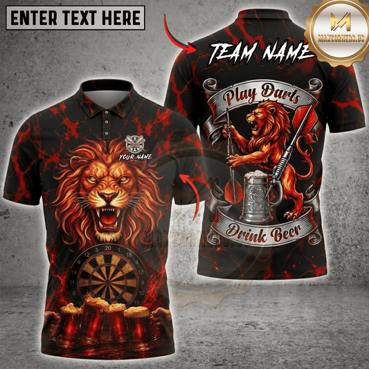 Maxcorners Play Darts Drink Beer Fire Lion Dartboard Fantasy Multicolor Options Personalized Name, Team Name 3D Shirt (6 Colors)