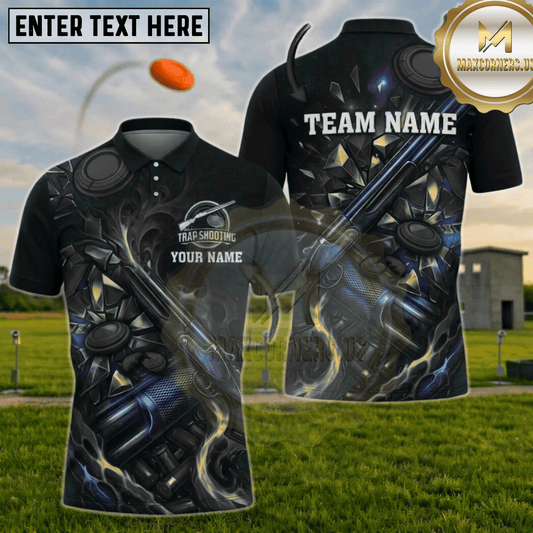 (7 colors) Maxcorners Trap Shooting Navy Blue Galaxy Blue Fire Shattered Glass Shotgun Personalized Polo Shirt