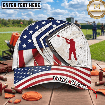 Maxcorners USA Flag Shooter Silhouette American Trap Shooting Multicolor Options Personalized Name, Team Name 3D Cap