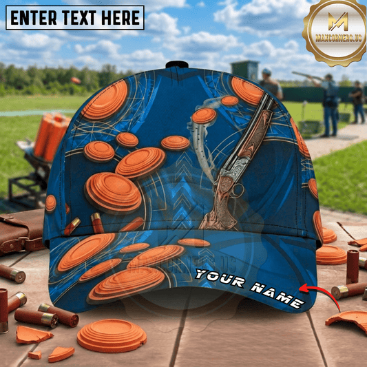 (7 Colors) Maxcorners Orange Clay Pattern Vintage Shotgun Trap Shooting Multicolor Options Personalized Name, Team Name 3D Cap