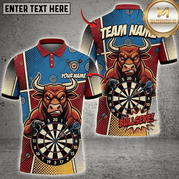Maxcorners Red Angry Bull Comic Pop Art Bullseye Dartboard Fantasy Multicolor Options Personalized Name, Team Name 3D Shirt